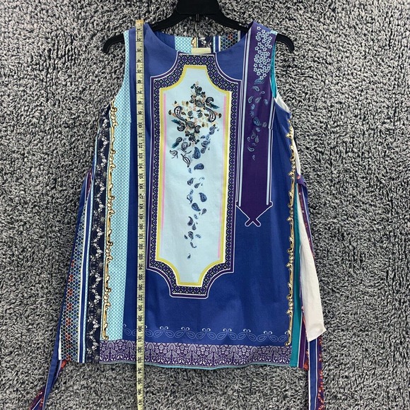 Elegant Blue Patterned Sleeveless Dress - Picture 3 of 12